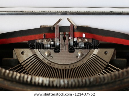Antique typewriter interior close up