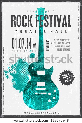 Rock music, poster background template. Texture effects can be turned off.