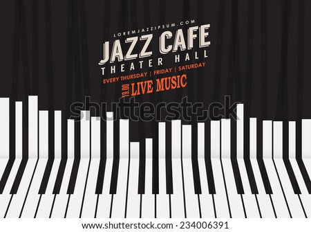 Jazz music, poster background template. Piano keyboard illustration. Music Website background, festival event flyer design.