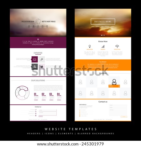 Website templates, icons, headers, blurred backgrounds and other vector elements for your design.