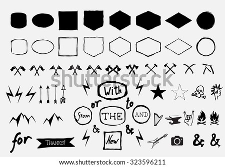 Vector hand drawn figurative shapes and badges for label, logo, insignias design.