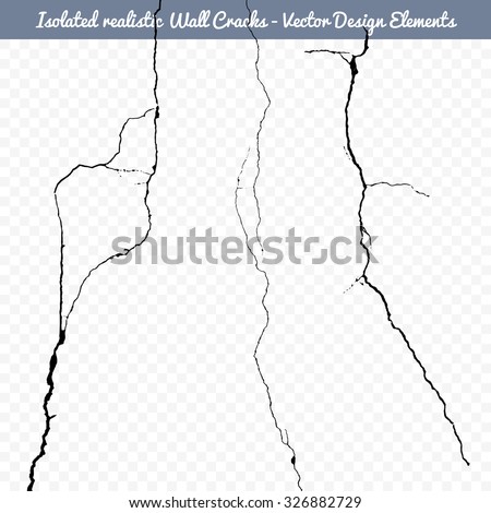 Vector isolated realistic wall cracks. Flat for instant color change.