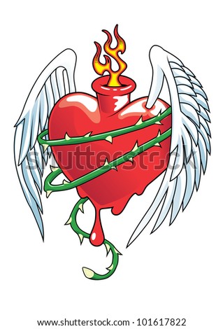 Winged Heart With Thorns Stock Vector Illustration 101617822 : Shutterstock