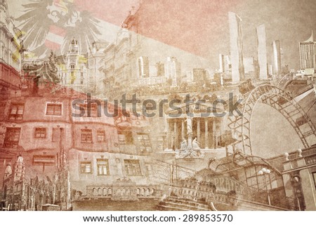 montage photo of Vienna on vintage paper