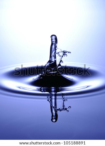A small water drop fall on water surface and jump back to collide with the second one, forming special shape just like a man in the cloak.