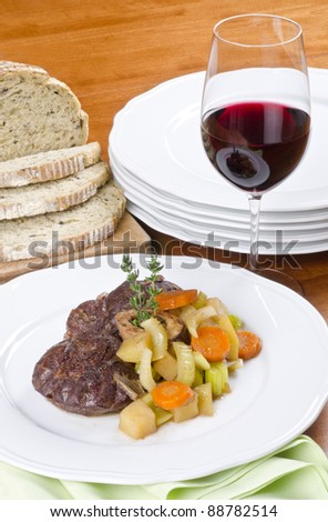 Beef Shank Dinner with Olive Bread and Red Wine