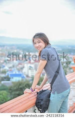 portrait asia beautiful young woman on terrace