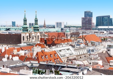 Vienna aerial view with old churches and modern houses, Austria