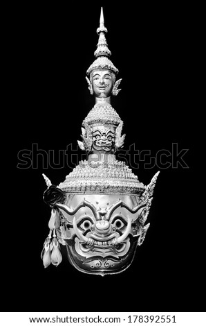 Hua Khon (Ancient Thai Show Mask) use  in Khon Thai classical style of Ramayana Story. Processed with vintage style.