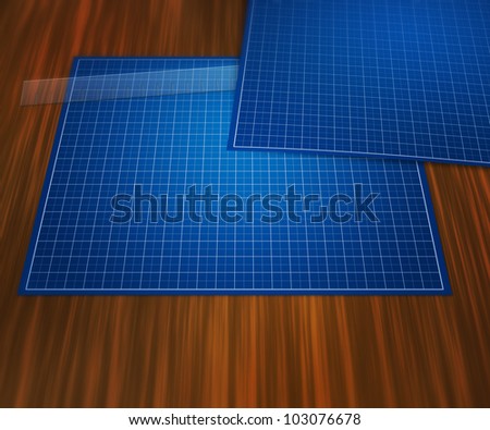 Blank Blueprint on Table Background