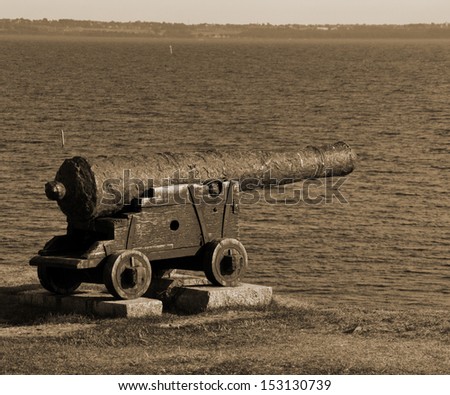 Old Cannon at the Seaside Sepia Image