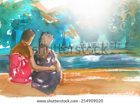 Couple in love watercolor painting illustration poster