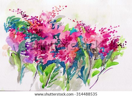 Beautiful watercolor flowers illustration print background hand drawn artwork