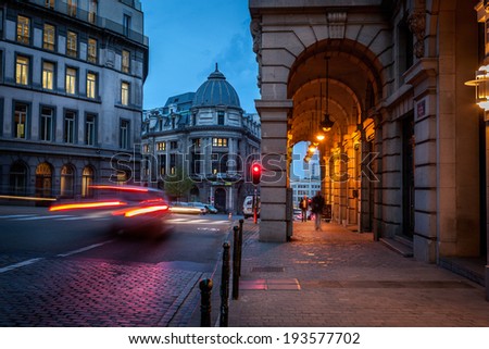 Alleyways and cobbled street of Brussels Belgium at the dawn