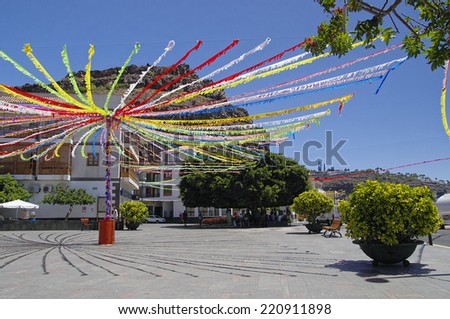LAGUNA DE SANTIAGO, AUGUST 10, 2014; People come together on the main square of Laguna de Santiago on August 10, 2014, La Gomera, Canary island, Spain