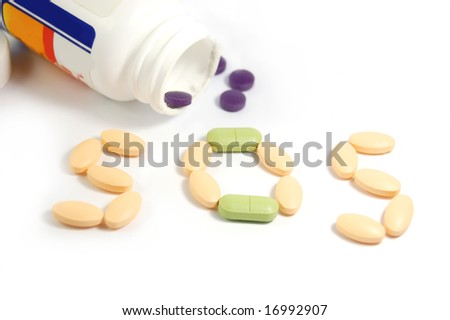 need help, word sos from pills over white