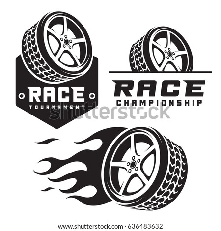 set of car wheel fire racing emblems logo  template isolated on white background  .