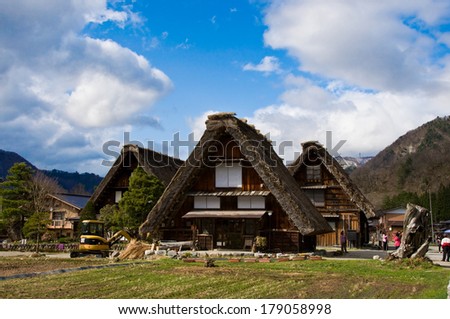 SHIRAKAWA GO, JAPAN - APRIL 23: Farmer houses in Shirakawa-go on April 23 2012. Shirakawa go is a village famous for its well preserved farmhouses dating back over 250 years.