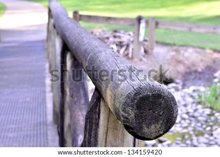 Wooden fence close up on the bridge