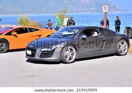 VANCOUVER, CANADA - SEPTEMBER 20: Exotic super cars Audi R8 from the club scenic rush in Vancouver on September 20, 2014.