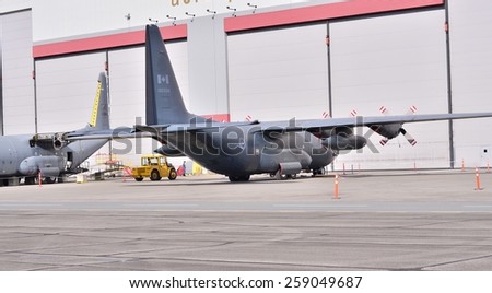 ABBOTSFORD, CANADA - MARCH 08: Military aircraft displays for civilian at the International Aerospace event on March 08, 2015 in Abbotsford, Canada.