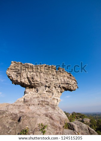 Radar shaped stone in Chaiyaphum, Thailand. with sky background. One of the sightseeing  attraction location in Thailand