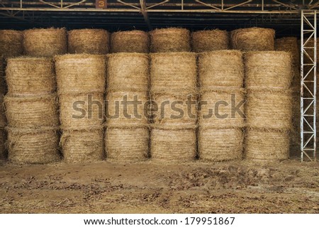 hay bales in warehouse keeping for sale