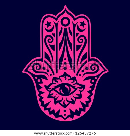 Hamsa hand - vector image negative / Hand of Fatima / protection amulet, symbol of strength and happiness