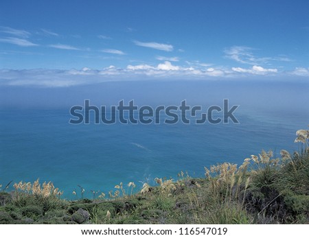 Blue cloudy ocean and the coastline