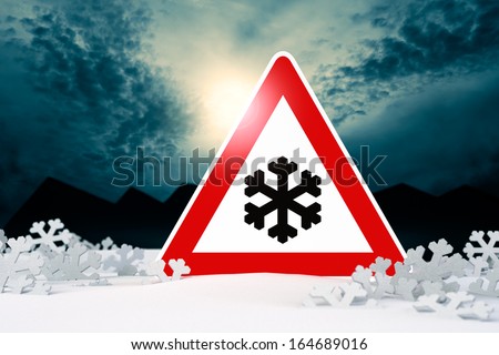 night driving in winter - warning sign night driving in winter - warning sign: risk of snow and ice