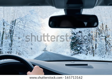 winter driving - country road in winter