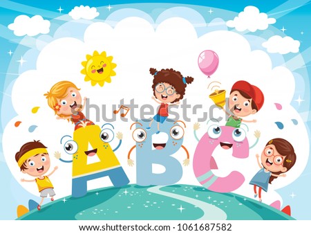 Vector Illustration Of Kids And Alphabet Characters