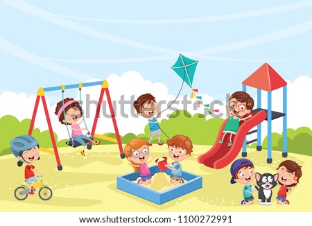 Vector Illustration Of Children At Park