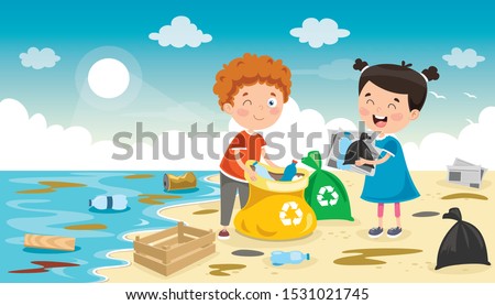 Little Children Cleaning The Beach