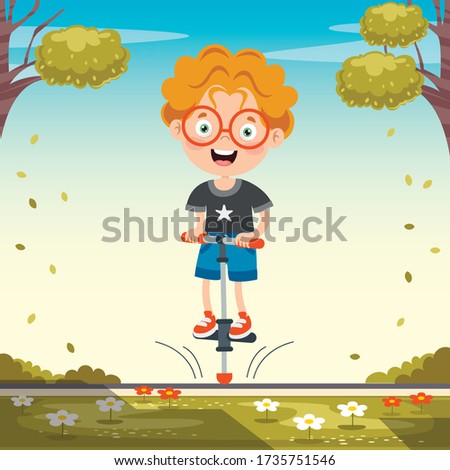 Funny Kid Playing With Pogo Stick