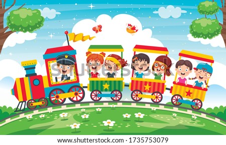 Funny Children Riding On The Train