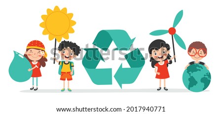 Concept Of Ecology With Cartoon Kids