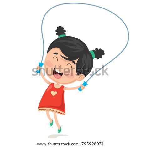 Vector Illustration Of Cartoon Kid Skipping Rope