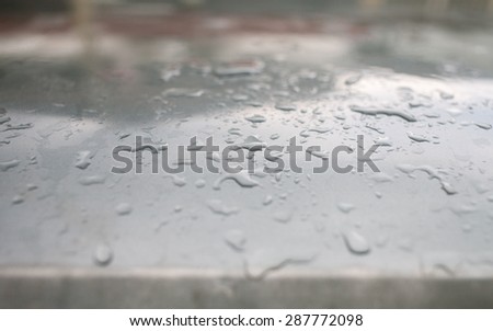 Close up rain drops on roof top car