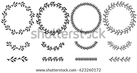 Set of doodle floral,line and leaf circle frames.illustration vector