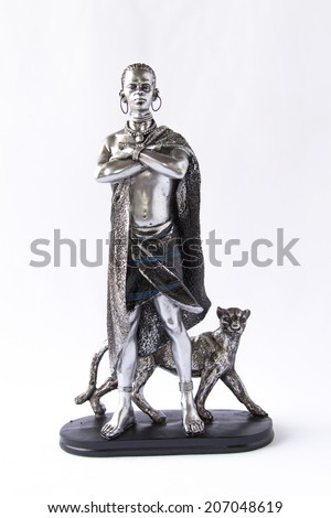 Statues of African Warrior With Leopard