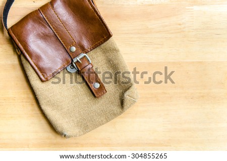 leather bag on wooden background