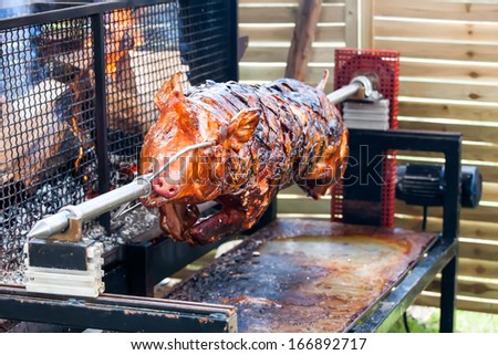 Roasted pig on the rack