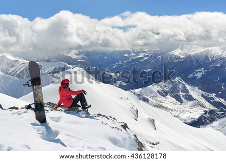 Similar – Image, Stock Photo Shoving snow on the roof. Remove snow from solar system