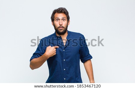 Similar – Image, Stock Photo Who are you? | Teacher points with her hand to the question on the board