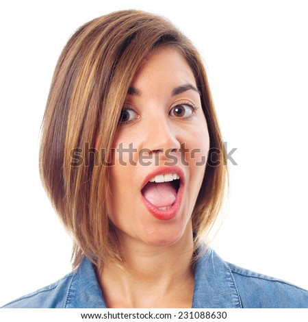 young cool woman open mouth