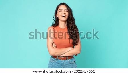 Similar – Image, Stock Photo Portrait of a young blonde woman in a door frame