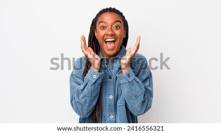 Similar – Image, Stock Photo Cheerful black woman with smartphone talking on video call