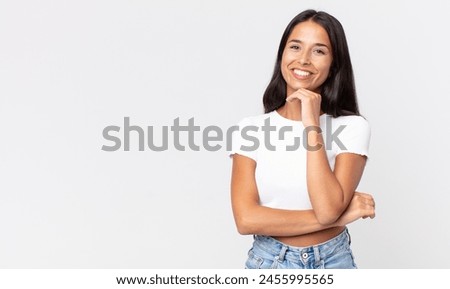 Similar – Image, Stock Photo Positive woman smiling in studio