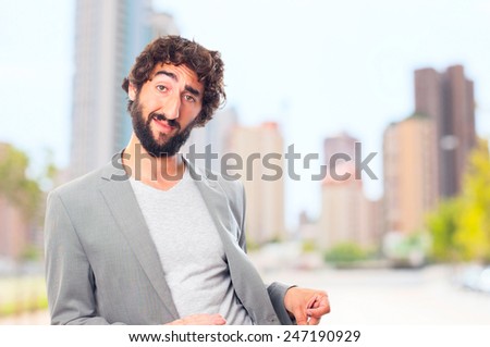 young crazy man without money gesture